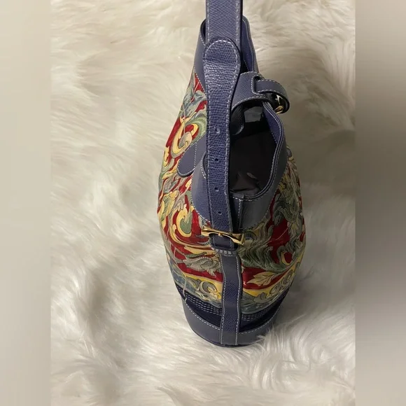 🧁🍯LOEWE Ceramica Sevillana Print Canvas Bag w/Blue Leather Trim - Picture 4 of 13